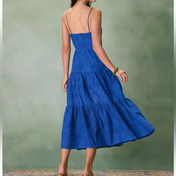 Rihoas Blue Sweetheart Neck Embroidery Slip Midi Dress - Picture 5 of 8